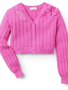 American Girl x LoveShackFancyBright Pink Eyelet Knit Cropped Cardigan with Bows